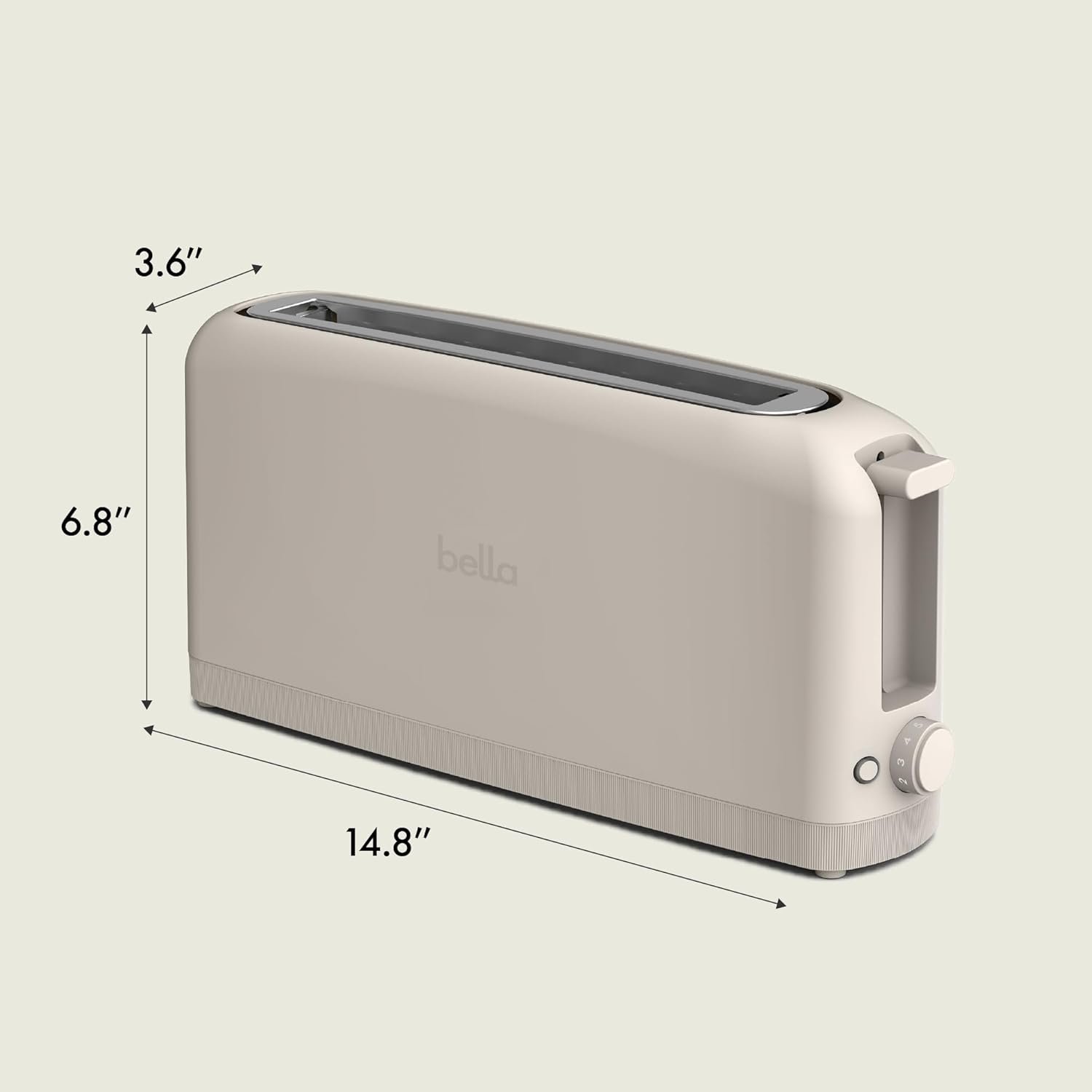 Brand diagram showing toaster dimensions