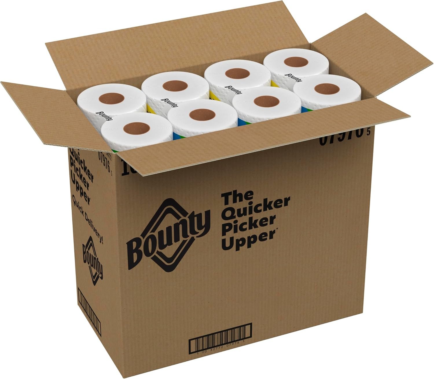 Bounty rolls shown in a shipping carton